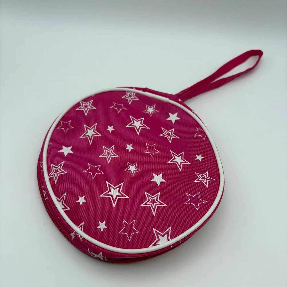 American Girl Doll Magenta Pink‎ Star Pattern Round Accessory Travel Case Pouch